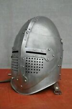 Medieval 14 GA SCA Knight Templar Helmet Solid Steel Great Helmet Battle Ready picture