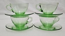 1930’s Depression Glass Pioneer Light Green Fostoria Teacup Saucer - Set of 4 picture