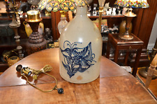 Whites Utica N.Y. Antique 1870 Stoneware #3 Jug 3 gallon Cobalt Orchids (Lamp) picture
