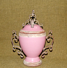Pink Purple Mauve  Ceramic Urn Vase Jar With Metal Handles And Lid 10.5