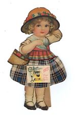 c1921 Die Cut Calendar Girl, Real Fabric Skirt, Young Girl & Basket of Fruit picture