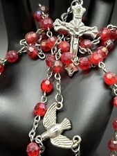 Rare VTG BLISS Sterling Holy Spirit Dove Rosary W/ Red Aurora Beads HTF picture