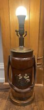 ANTIQUE LEATHER CORDITE LAMP ENGLISH GUNPOWDER BUCKET BRITISH COAT OF ARMS picture