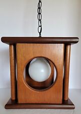Vtg Mid Century Modern SOLID Teak Wood Danish style SWAG Pendant Lamp picture