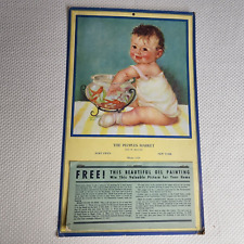 Vintage 30s Peoples Market Calendar 1937 Advertising Charlotte Becker Baby Art picture