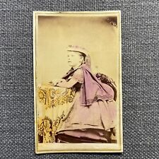 CDV Photo Antique Carte De Visite Little Girl in Cape Dress with Hat Hand Tinted picture