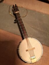  5 In. Banjo Handcrafted Instrument Ornament. Real Wood Body And Leather Head picture