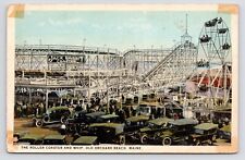c1920s~Old Orchard Beach ME~Amusement Park~Ferris Wheel~Coaster~Vtg Postcard picture