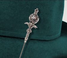 HATPIN with Rare TIBETAN PEWTER Floral Design - Silver Finish Setting - 6 Inch picture
