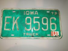 1979 Iowa IA Commercial Truck Green License Plate EK 9596 USA Authentic 1981 picture