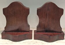 Vintage Mid Century Modern Solid Wood Bookends Set Handmade Dark Stain picture