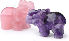 2Pcs Elephant Decor Pink Purple Rose Quartz Amethyst Crystal Elephant Polished N picture