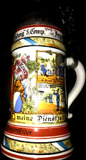 Antique German Regimental Lithophane Beer Stein w/ Pewter Lid 11” tall 4.5” wid picture