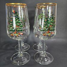 Vintage Spode Christmas Tree Wine Glasses/Goblets /w Gold Rims Set of 4 France picture