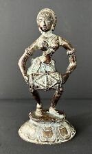 Vintage Bronze African Woman Dancing with Drum Sculpture Figurine 9”H picture