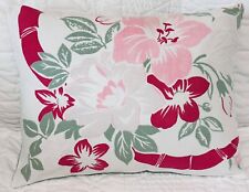 Vintage Tablecloth Pillow Cover - Pink, White, red, Floral w/ Red Ribbon picture