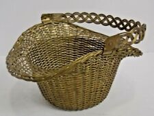 Vintage Unique Brass Weaved Basket Braided Movable Handle Sturdy High Quality picture