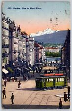 Postcard Geneve Rue du Mont Blanc Trolley Cars H26 picture