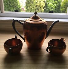 Vintage F. B. R. Copper & Pewter Coffee / Teapot w/ Creamer & Sugar Bowl 3-Piece picture