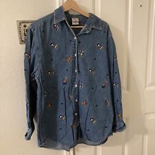 Vintage Denim Mickey Mouse Shirt L with embroidered Characters and Mickey Heads picture