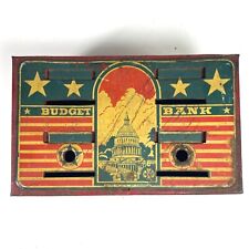 Vintage Marx Toy Budget Bank Red Hinged Metal Coin Box w/ Key - Patriotic USA picture