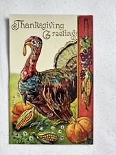 1910s Thanksgiving Postcard, Turkey Motif, Embossed, Collectible Holiday Card picture