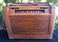 Antique 1940s Philco Model 46-350 PORTABLE Tube Radio - Works - Leather & Wood picture
