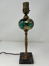 Antique Vintage Green Glass Marble Brass Small Table Lamp Works Hand Painted picture