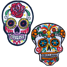Colourful Skulls Mexican Festival of The Dead art Iron Sew on Embroidered patch picture