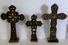 (3) Set NAKKASHI Dark Brown Color Intricate Pattern Wooden Handcrafted Crosses picture