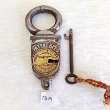 Antique Victorian Patent No.5176 Padlock With Key Brass TM Original Old PD34 picture