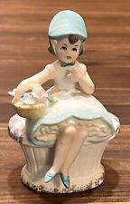 Lefton Vintage Bisque Trinket Box With Girl Sitting On Lid, #3034 picture