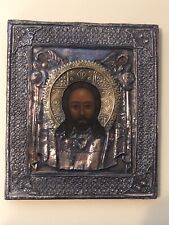 russian orthodox icon antique . Holy Face With Metal (silver?) Riza. XIX Century picture