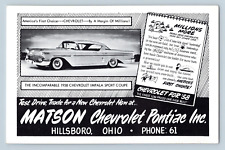 1957 Matson Chevrolet Dealership Hillsboro OH Oversize UNP Advertising Postcard picture