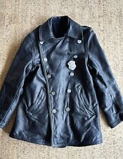 Rare Vintage 1930s 1940s Police Black Horsehide Coat Jacket NYC Patrol Badge picture