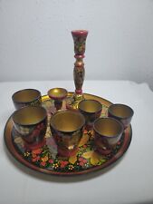 VTG~KHOKHLOMA~9 Piece WOOD TRAY/CANDLE HOLDER/CUPS Russian Design  picture