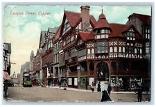 Chester Cheshire England Postcard Eastgate Street Scene Trolley Car c1905 picture