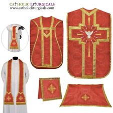 NEW Red Holy Spirit Roman Chasuble Fiddleback Vestment Fiddleback 5pc set,Casula picture