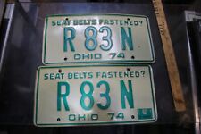 Vintage 1974 Ohio License Plate PAIR  # R 83 N- Green & White WOW JSH picture