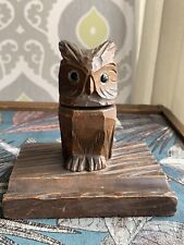 Antique Black Forest Hand Carved Owl Inkwell pre-owned Schwarzwald picture