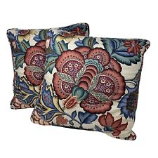 Vintage WAVERLY Throw Pillows Set Of Two Pinehurst Floral Accent Cream Pink Blue picture