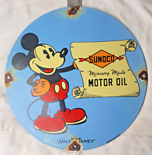 VINTAGE SUNOCO DISNEY MICKEY MOUSE PORCELAIN SIGN PUMP PLATE GAS STATION OIL picture