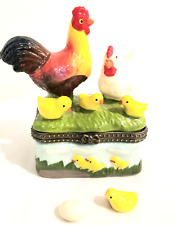 Vintage And Rare Chicken Family Trinket Box With Surprise In Box picture