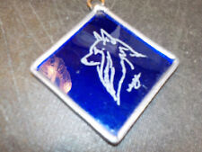 Belgian Sheepdog  blue  glass nedallion hand engraved and signed picture