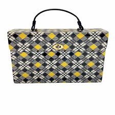 Vtg Porta File Box Carry Case 1970s MCM Houndstooth Yellow Retro Office Supplies picture