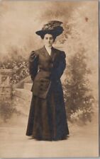 Vintage 1910s Studio Photo RPPC Postcard Young Woman / Glasses / Fashion / Hat picture