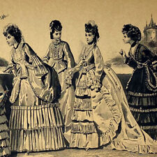 Original Victorian 1870s Women Kids Fashion Dress Illustration Godey's Lady Book picture