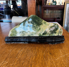 Nephrite Jade Slab on Wooden Base _ 1149 Grams picture