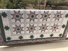 vtg ooak hand made star motif chabby chic quilt bed spread 82x56 queen picture