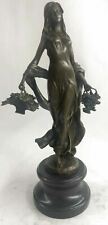 Signed Original Victorian Girl Farmer Harvest Bronze Sculpture Figurine Artwork picture